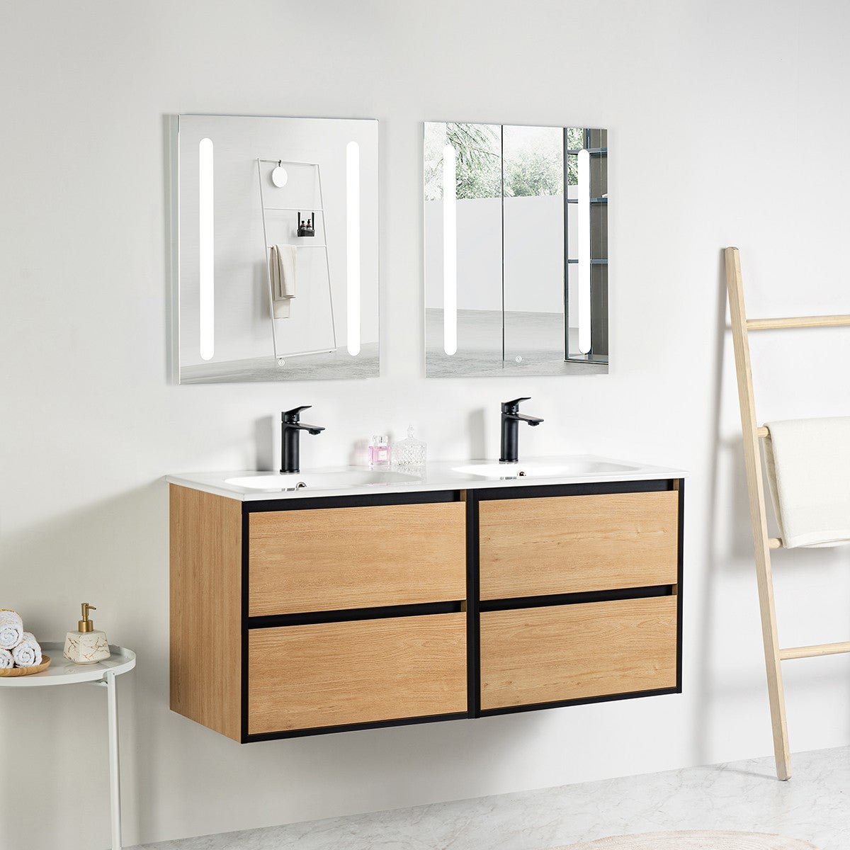 Meuble double Prémonté sous vasque Bois/Noir 120Cm MITIS - 2
