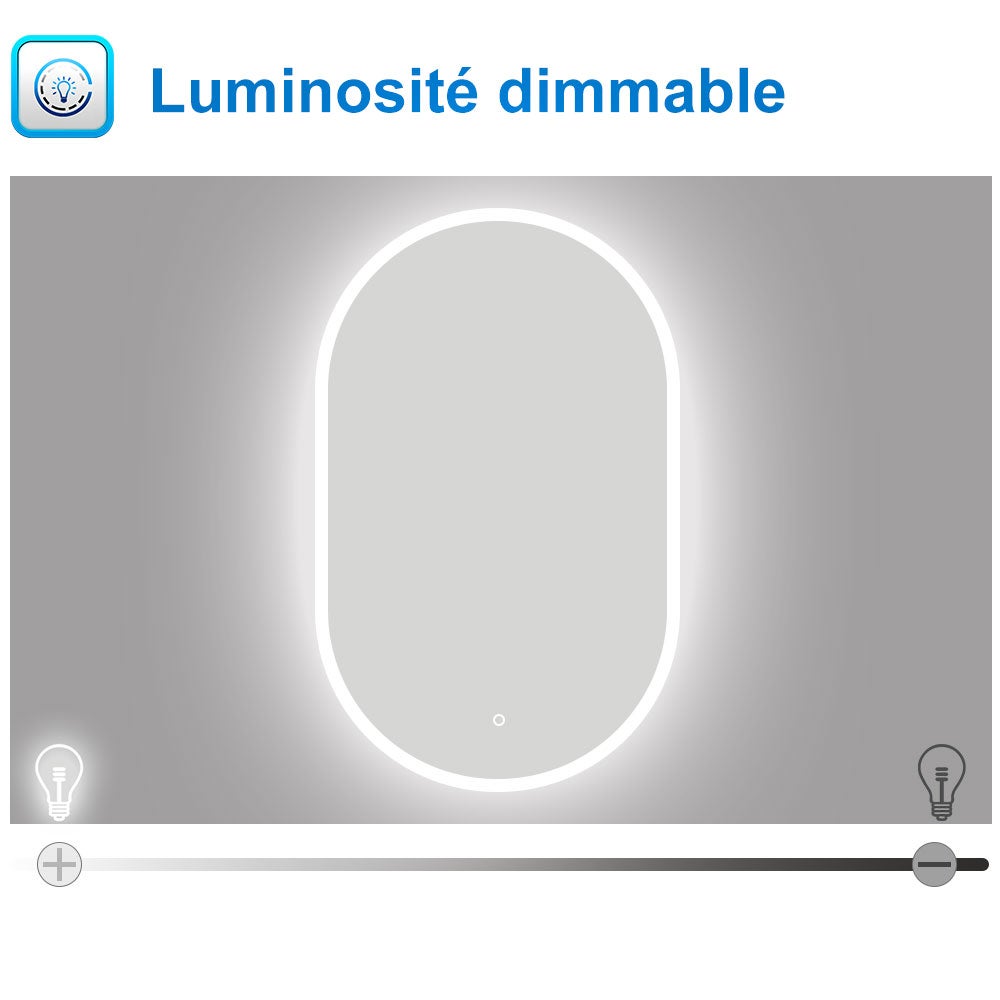 AICA Miroir lumineux ovale 60 x 100cm, dimmable + anti-buée + mémoire, miroir salle de bain led - 3
