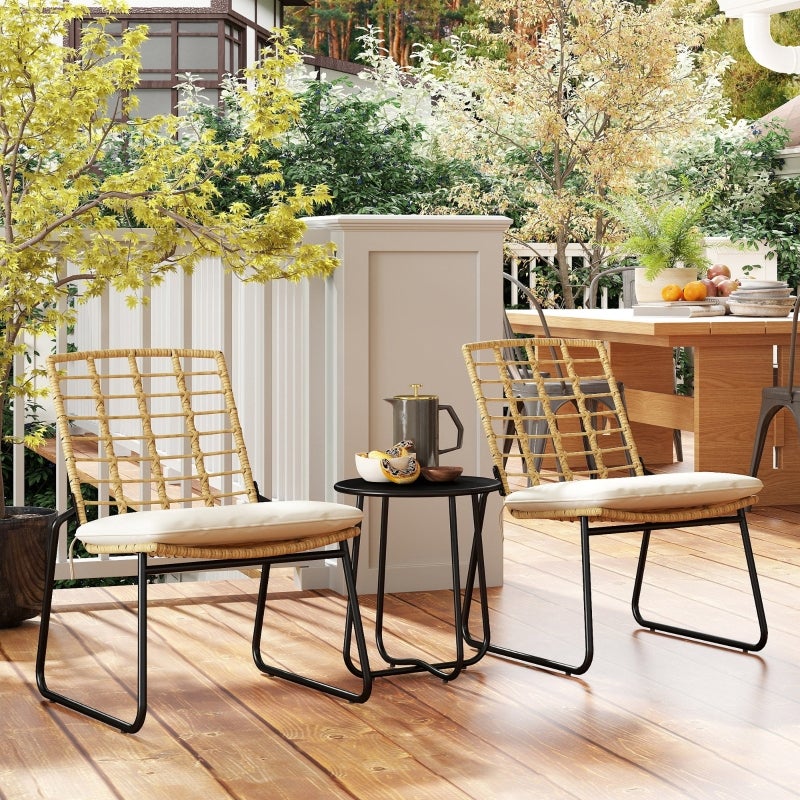 Set jardin 3 pièces rotin 2 chaises empilables + table avec coussins beige et marron – ComfortXL - COMFORTXL - 8