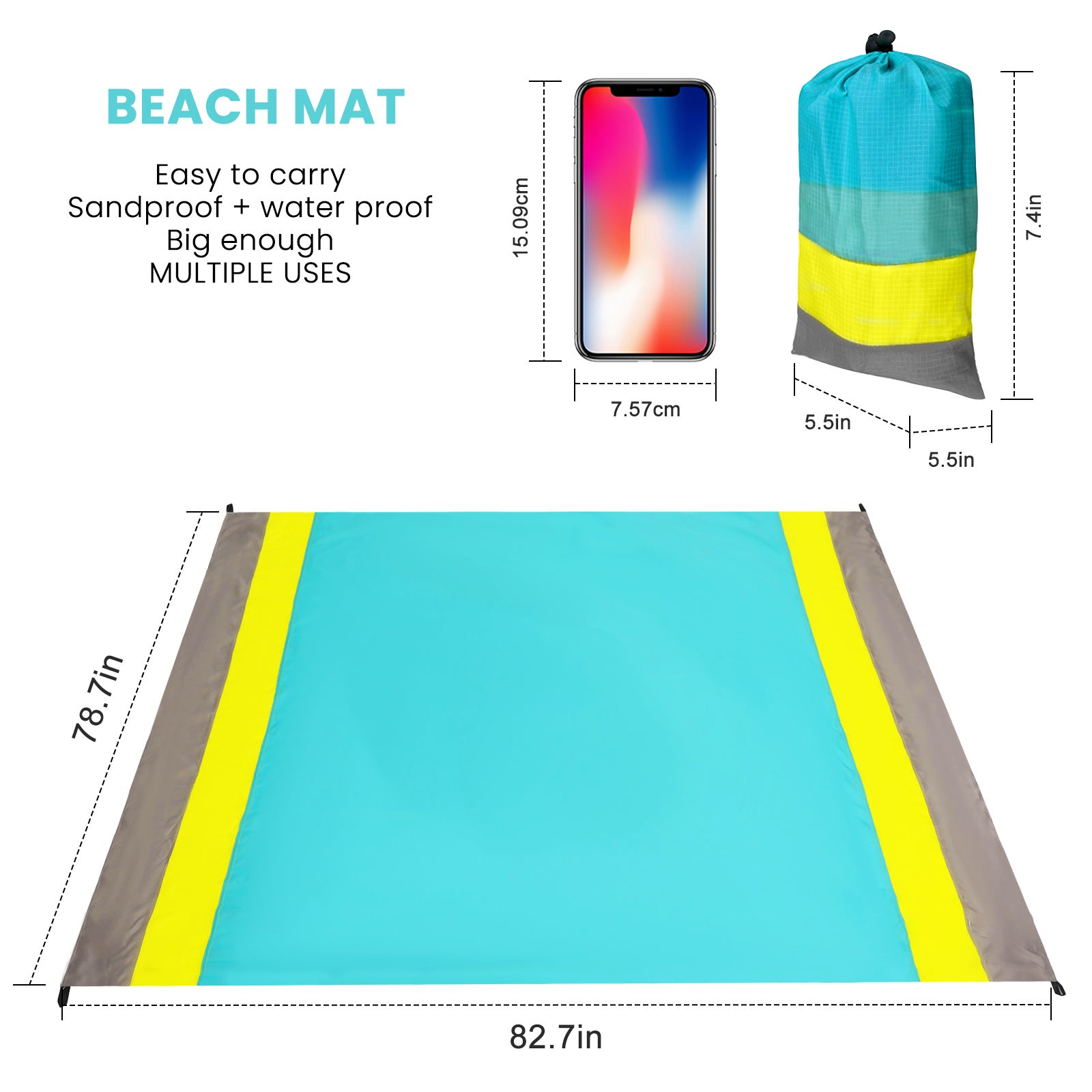 Coperta Da Picnic Extra Large 200cm Impermeabile – Tappetino Senza Sabbia Per Spiaggia E Campeggio