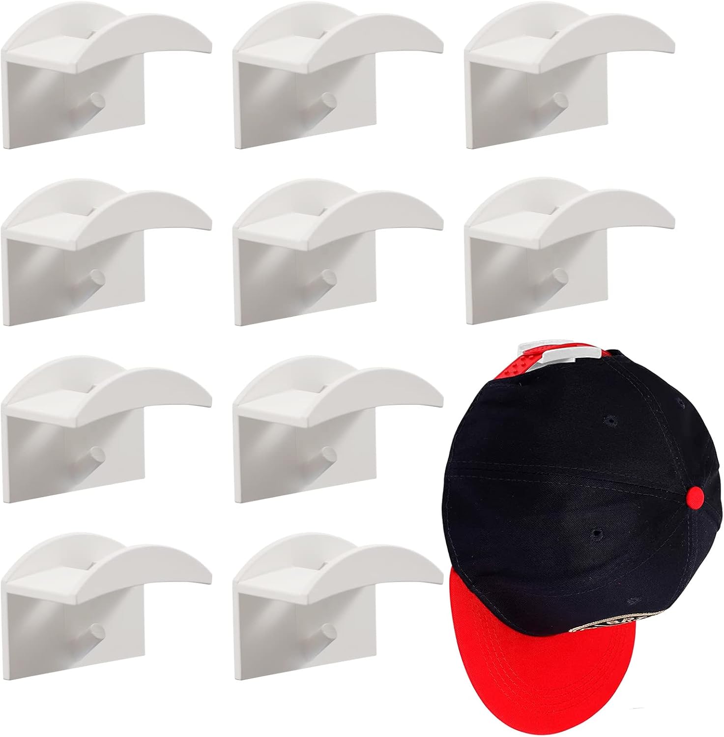 Zestaw 10 haczyków ściennych na kapelusze i dodatki, samoprzylepne, bez wiercenia, do domu (białe)