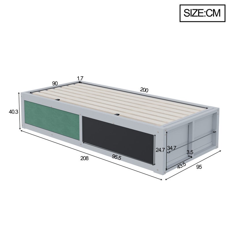 Łóżko dziecięce z pojemnikiem 90 x 200 cm - Przestrzeń do przechowywania pod łóżkiem - Drewno lite - Szary (materac nie jest wliczony w cenę) - 3
