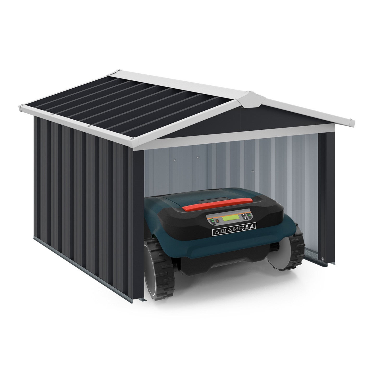 Garage pour robot tondeuse toit à 2 pentes métal gris anthracite 86 x 98 x 62 cm - 2