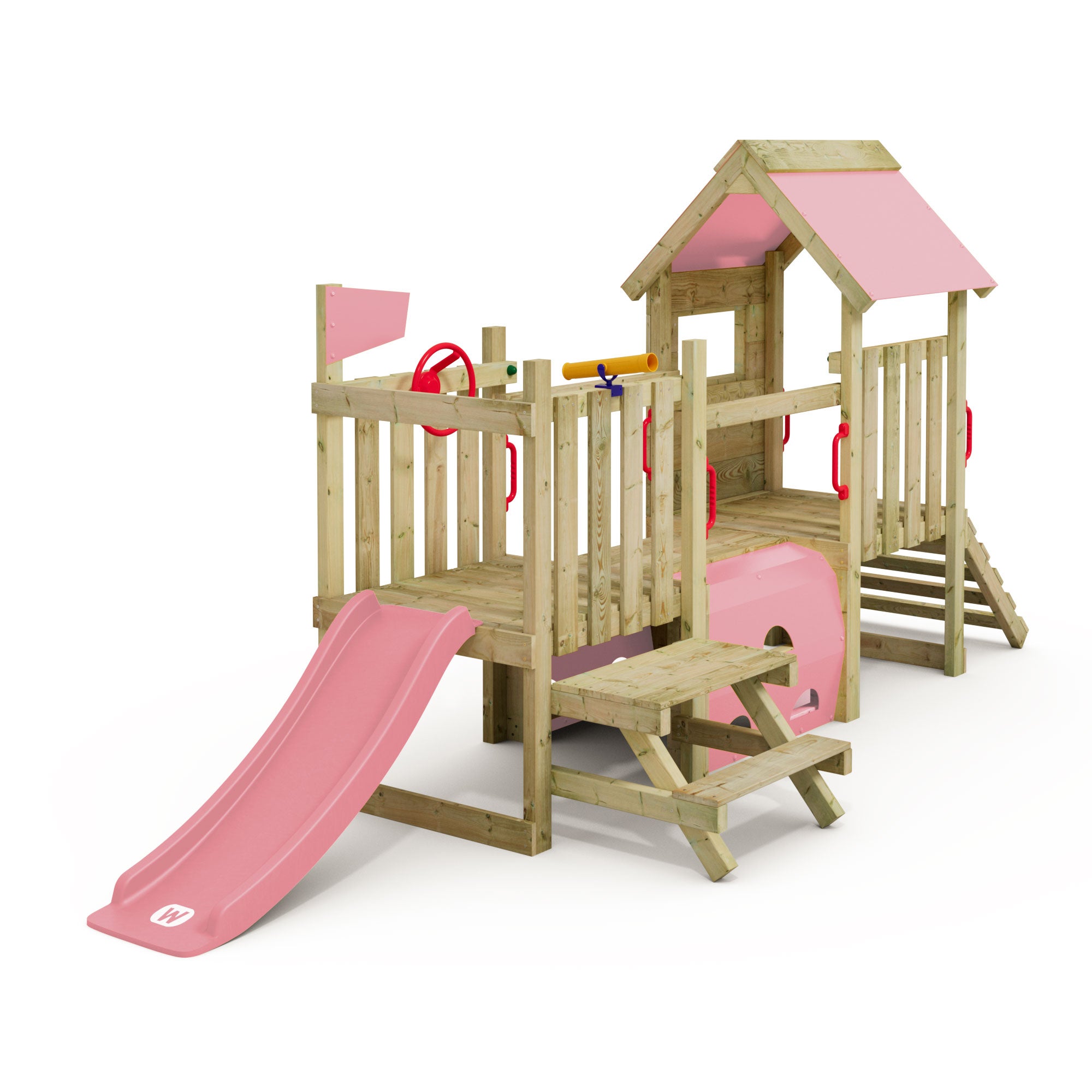 Wickey – Aire de jeu en bois avec balançoire et cabane – Toboggan Flow 220 cm – Bac à sable intégré – Résistant aux intempéries Wickey – Aire de jeu en bois avec balançoire et cabane – Toboggan Flow 220 cm – Bac à sable intégré – Résistant aux intempéries