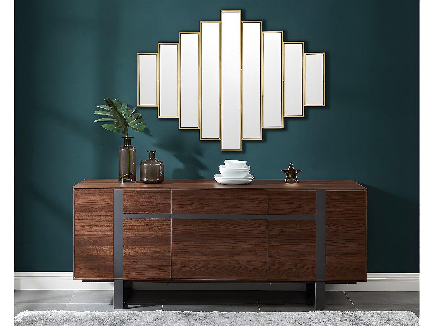 Specchio art déco simmetrico L. 90 x H. 120 cm in Metallo Dorato - GALICE - 2