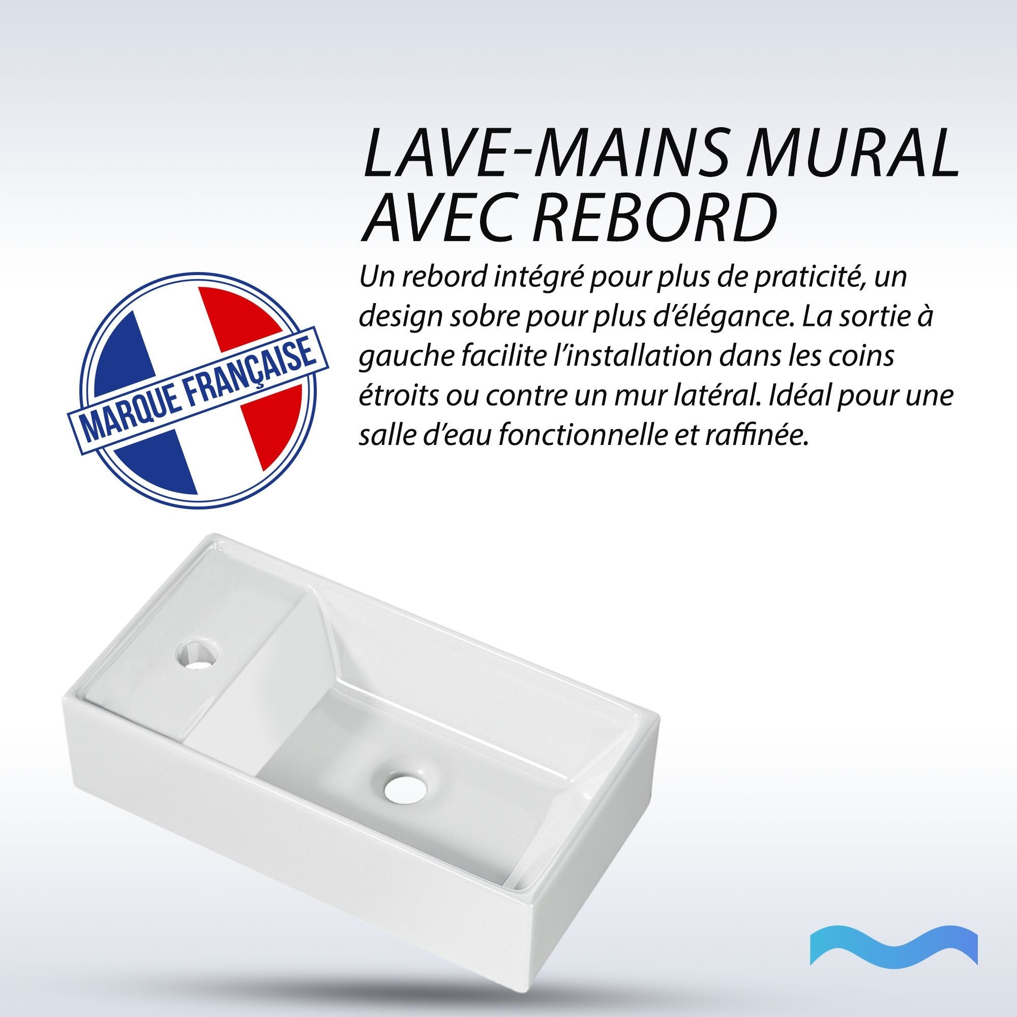 DILECI - Vasque lave-mains avec rebord sortie gauche (41,5x22x10cm) - MARIE - 5