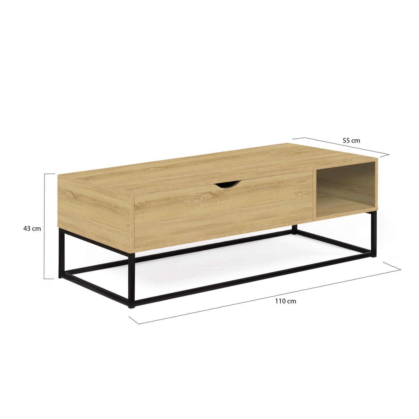 Table basse plateau relevable rectangulaire DETROIT avec rangements design industriel - 5