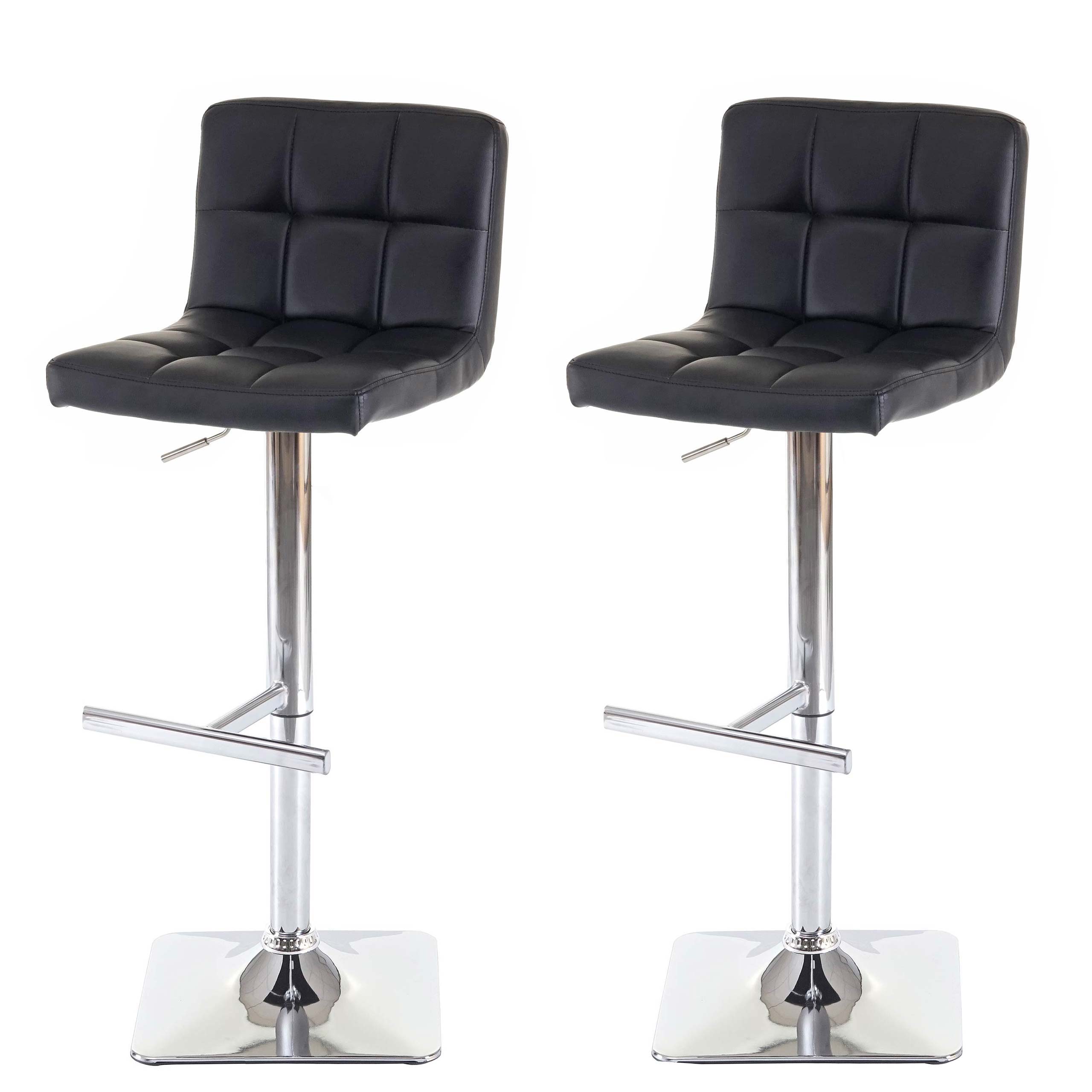 Zestaw 2 stołków barowych Kavala, stołek barowy z obrotowym oparciem ~ czarna sztuczna skóra, chromowana podstawa