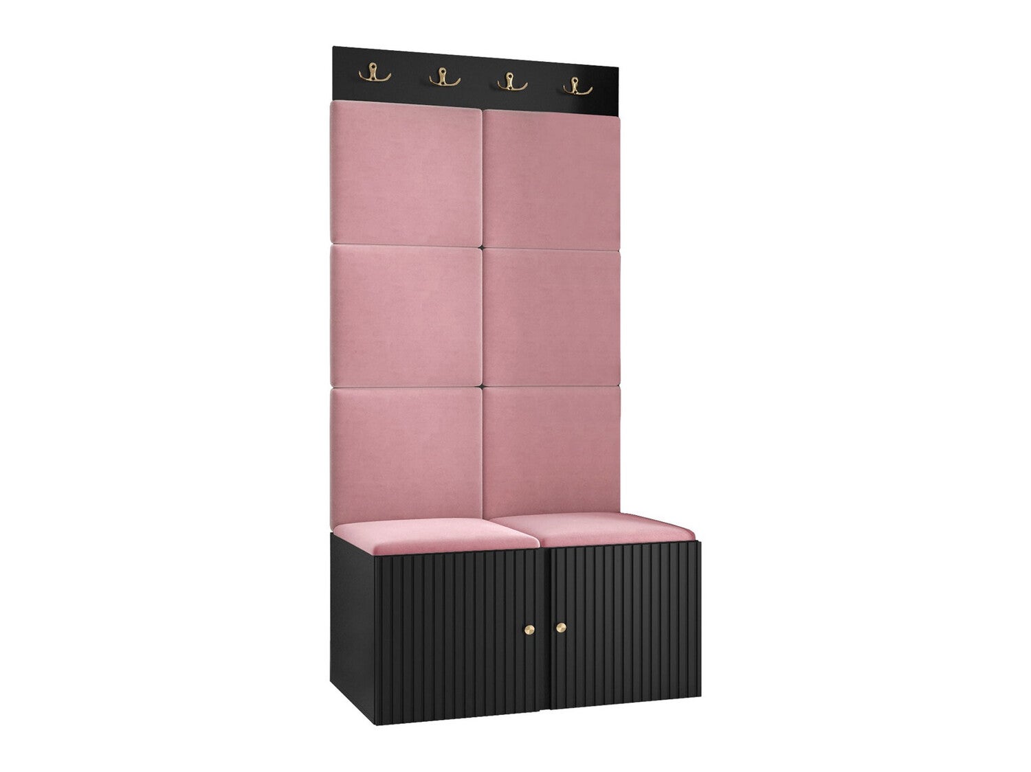Meuble d'entrée Hartford 385, 186x124x46cm, Noir, Rose, Stratifié, Tapisserie, MDF, À suspendre