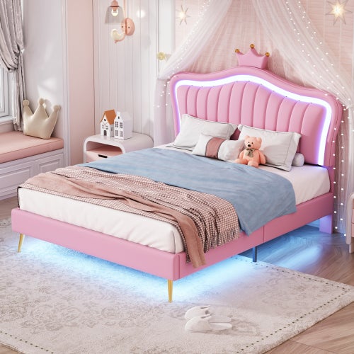 Letto per bambini 140 x 200 cm in pelle pu con luci LED, motivo