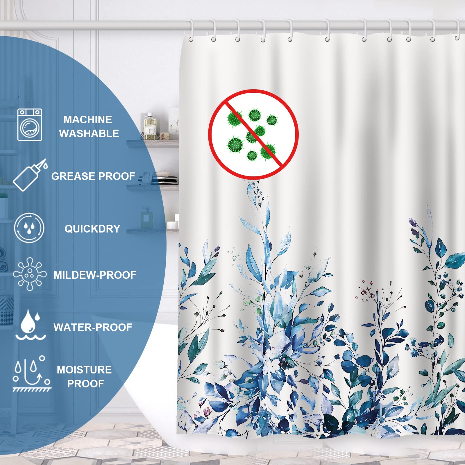 Rideau De Douche Anti-moisissure Rouge Mosaïque - 180x180 Cm - Polyester Hydrofuge - Avec Anneaux - 9