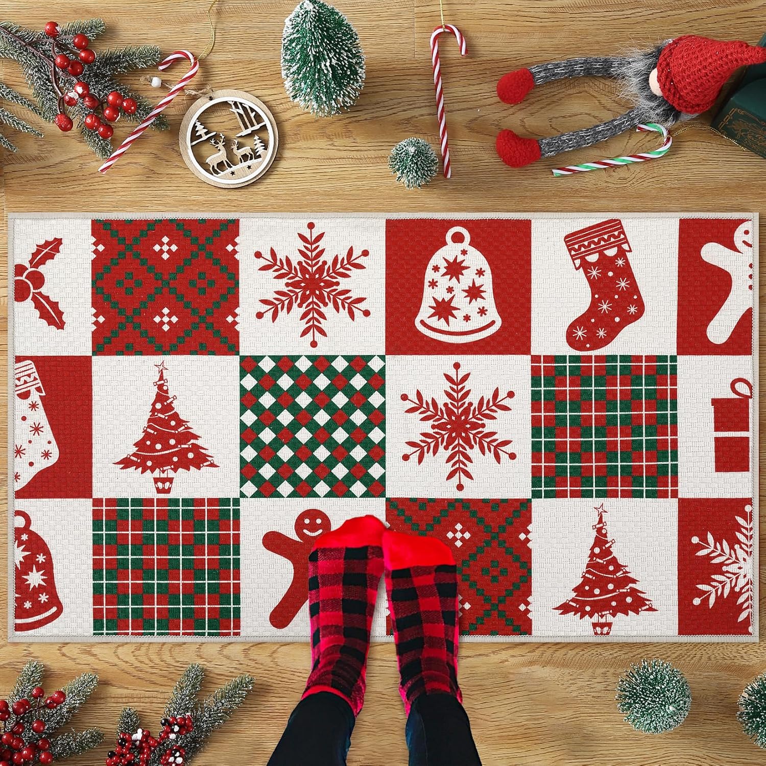 Felpudo De Navidad De Fibra De Coco - 42x75 Cm, Antideslizante, Diseño Navideño, Para Interior O Exterior