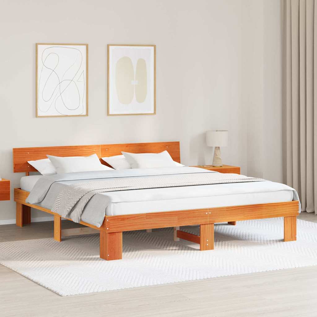 Ramka łóżka Woskowy Brąz 200 x 200 cm Lite drewno sosnowe vidaXL