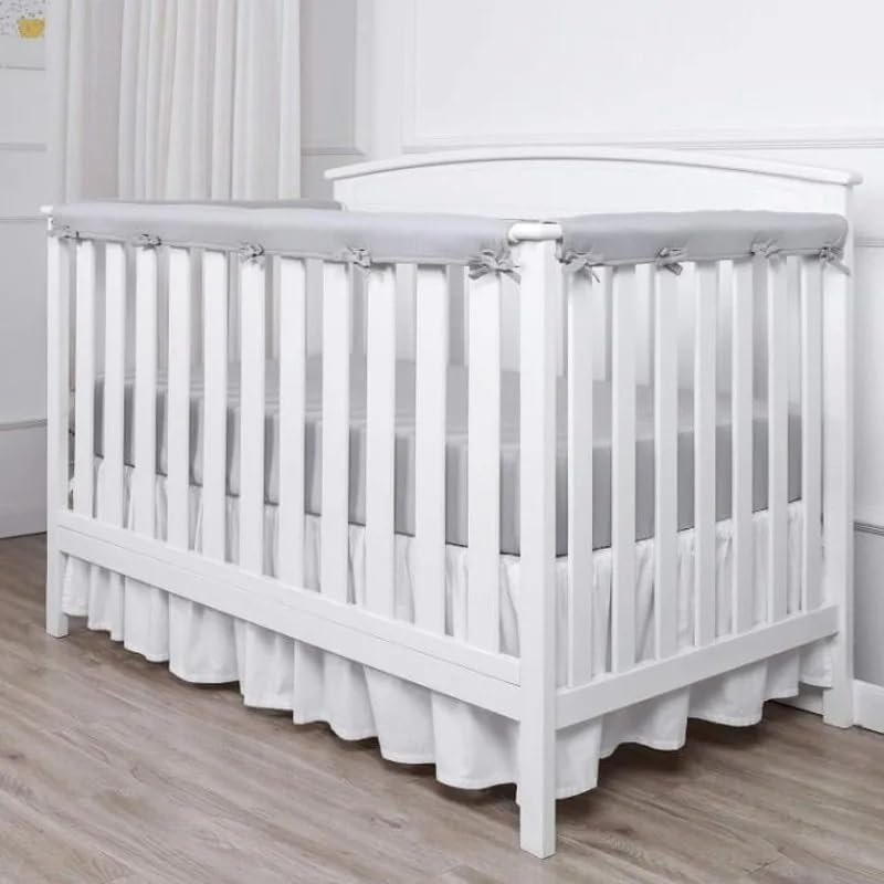 Lot de 3 protections de lit rembourrées en coton, pare-chocs enveloppant, protection anti-morsure, couleur unie, protection de lit avec ourlet - 4