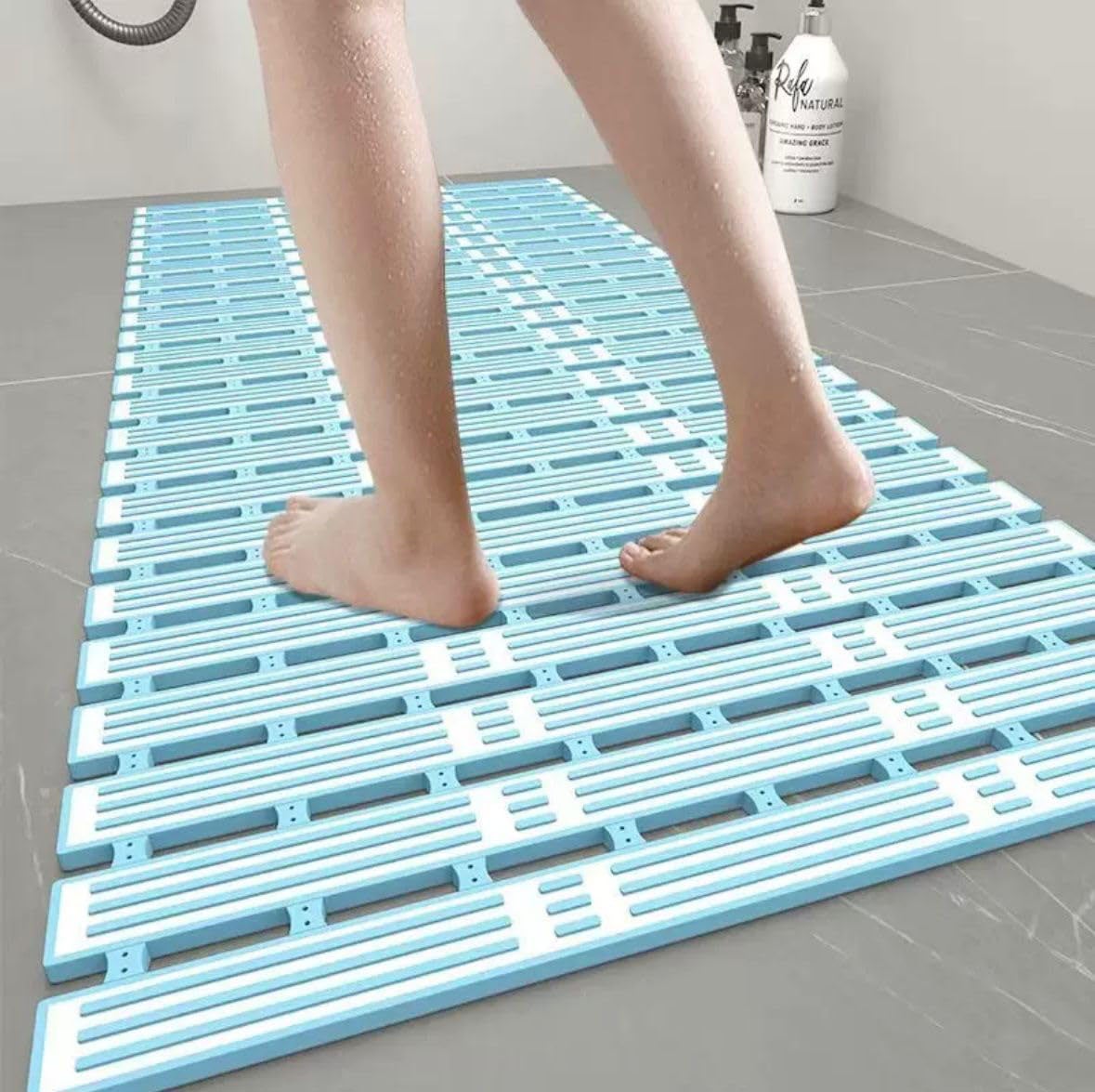 Tapis De Bain Antidérapant 90 X 60 Cm Avec Ventouses Et Trous De Drainage Pour Salle