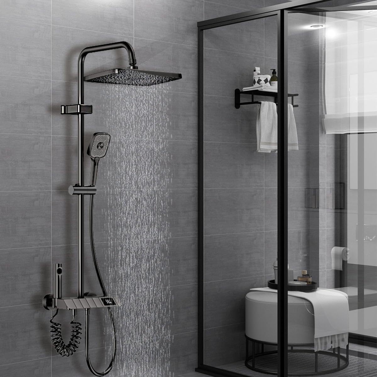 Colonne de Douche Design Piano Key - Mitigeur, Pomme de Douche 30x20cm, Affichage LED, Hauteur Ajustable, Multifonctionnelle - 2