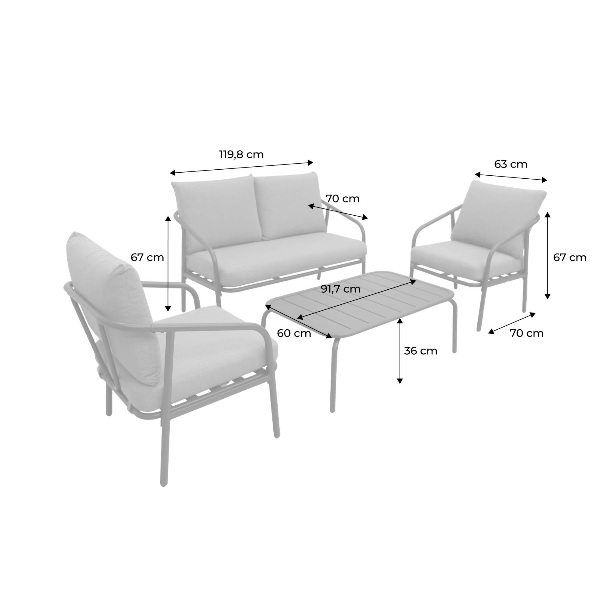 Salon de jardin en Acier Beige 4 personnes - 4