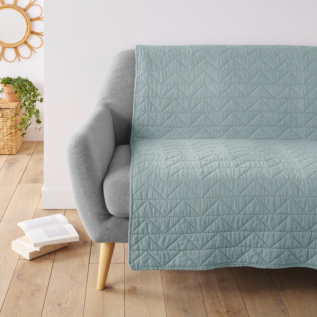 Couvre lit boutis matelassé coton Zig Zag Scenario - Céladon - 150 x 150 cm - 6