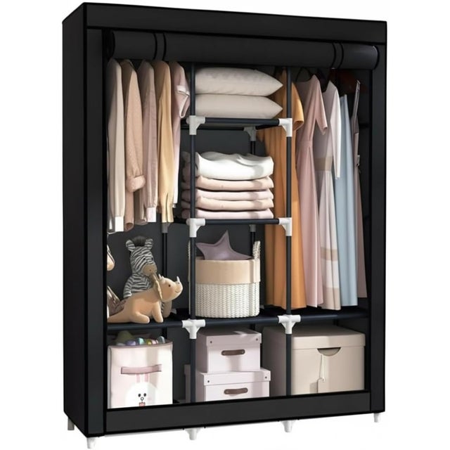 Armario de Tela para Ropa portátil, Plegable con Cremallera 170x130x45cm Impermeable, Estable con Barra y estantes