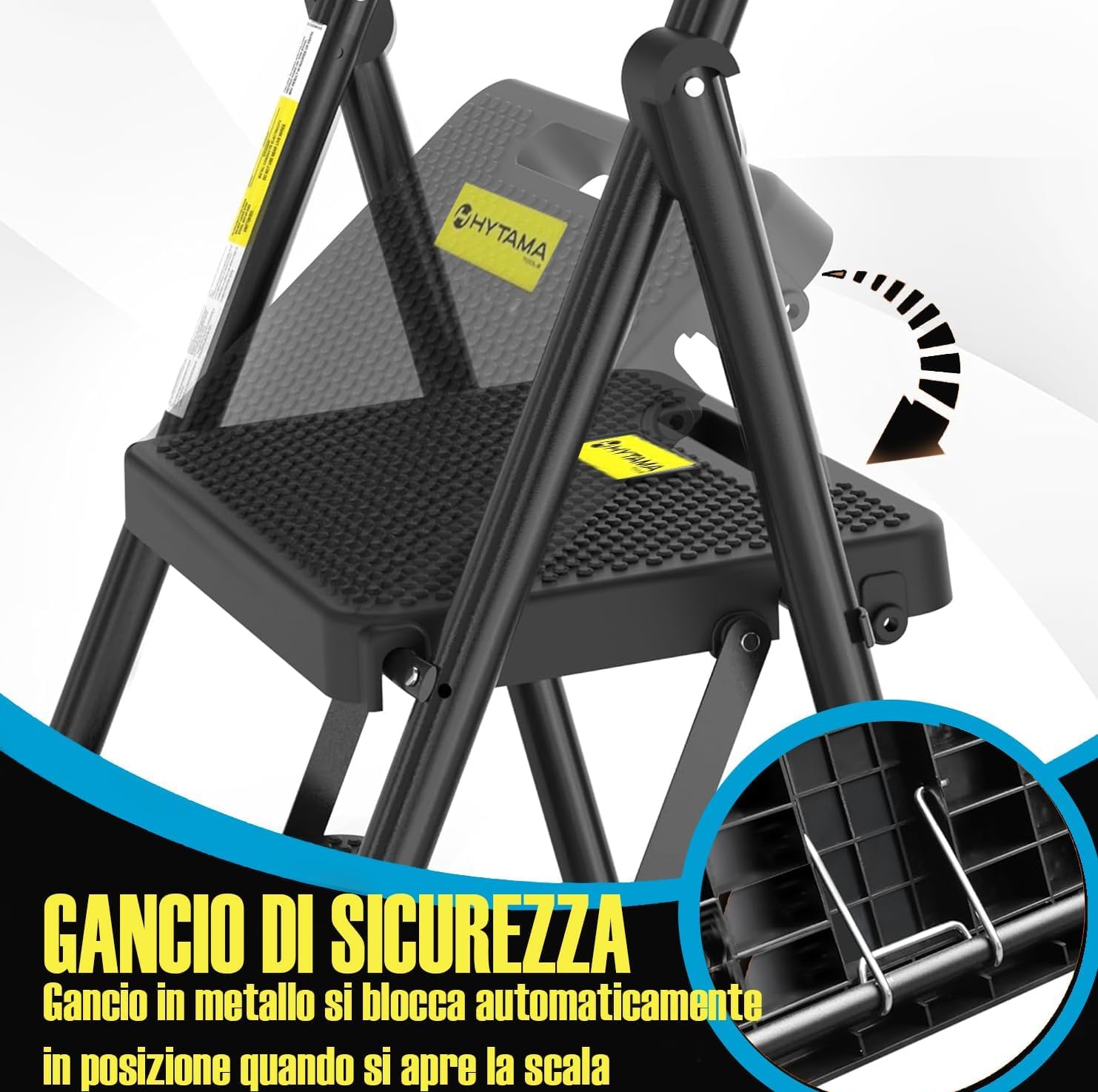 Tabouret échelle pliant peu encombrant BLACK MAX avec marches antidérapantes et poignée en caoutchouc souple pour plus de sécurité max 150, 2 ÉTAPES - 3