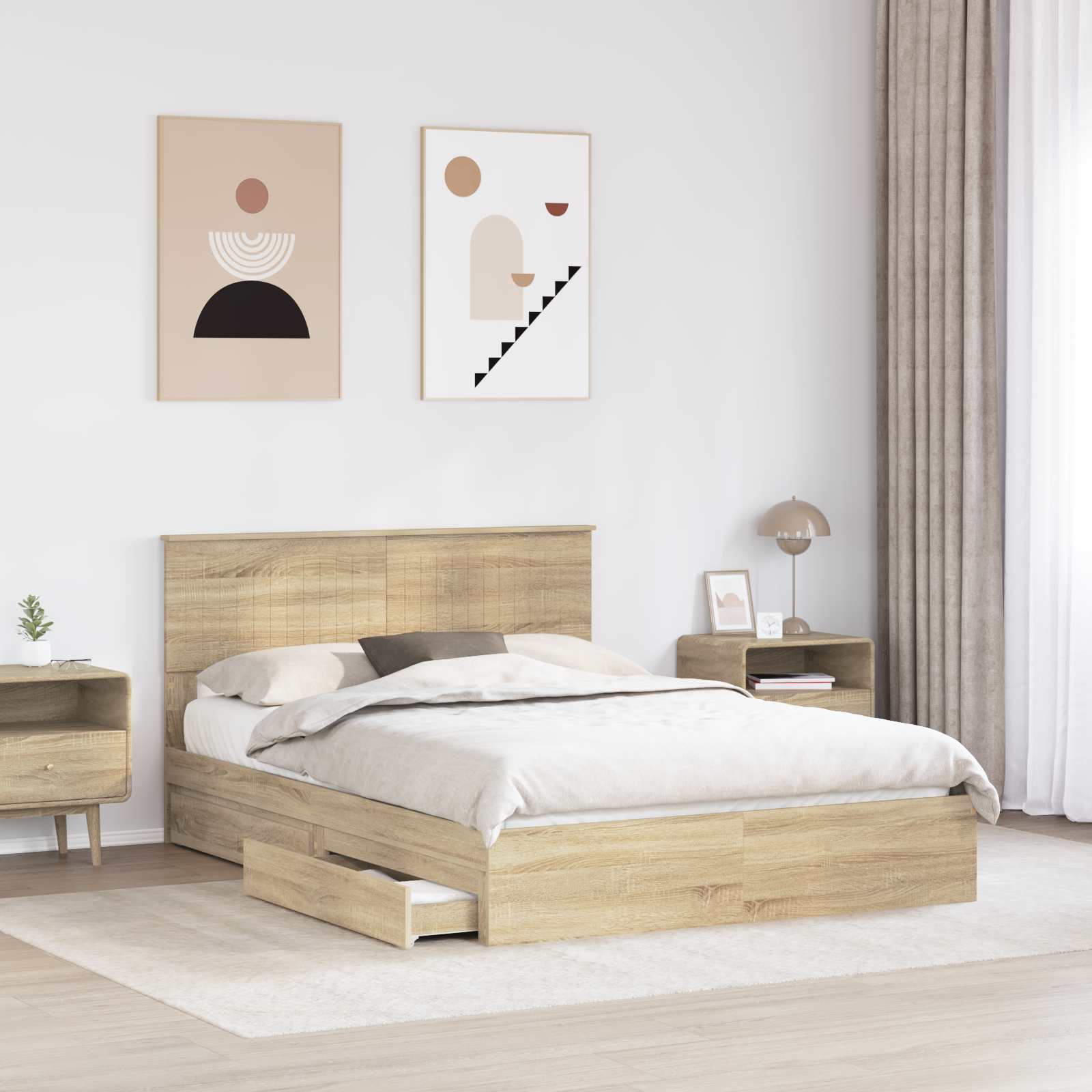 Lit de rangement chêne 140 x 200 cm panneau de bois - 3