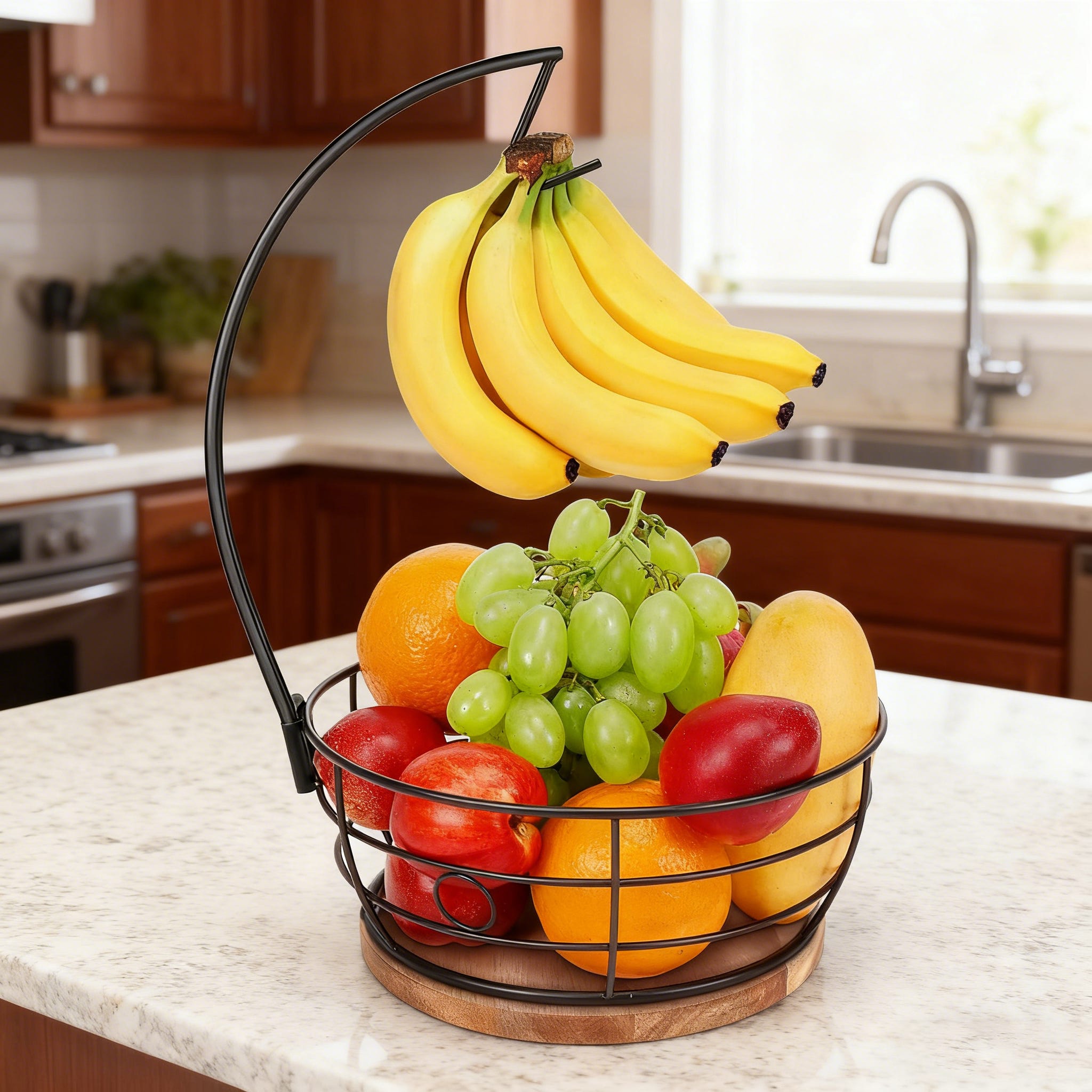 Cesto di frutta in bambù, 2 ripiani, per cucina, supporto per frutta e Cesto di frutta in bambù, 2 ripiani, per cucina, supporto per frutta e