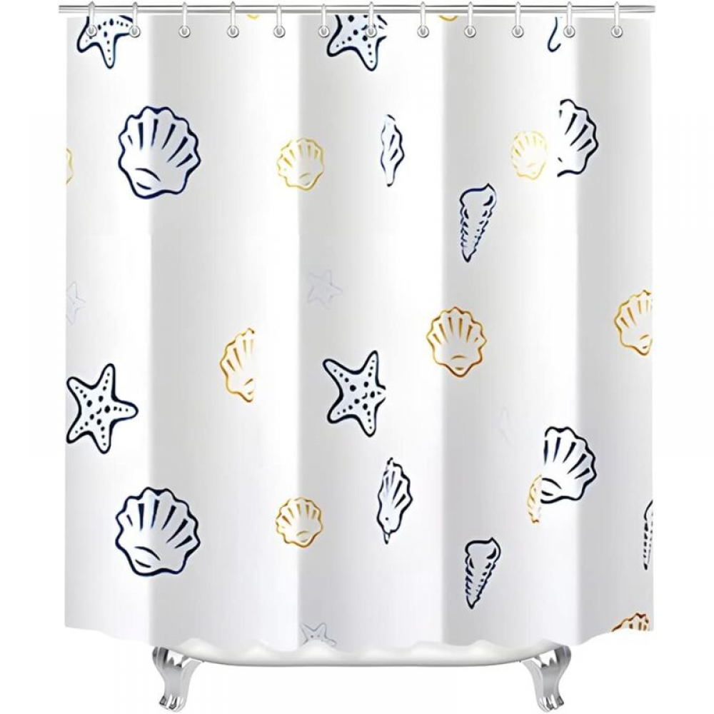 Zasłona prysznicowa 80 x 180 cm - Nadruk oceaniczny - Zmywalna - Poliester - Z przelotkami i 8 kółkami