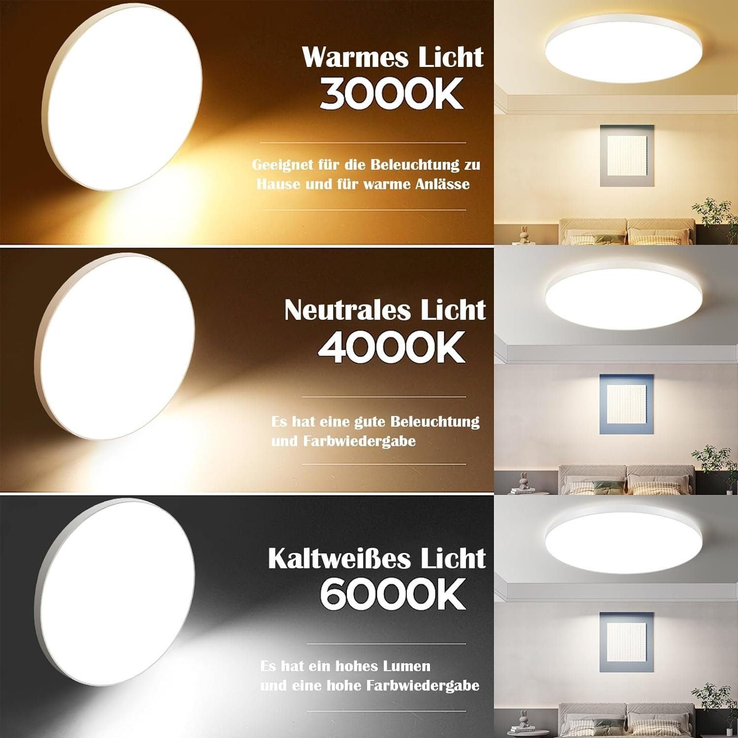 NETTLIFE Lámpara de Techo LED 28cm 30W Redonda IP44 Lámpara de Dormitorio Regulable para Sótano Lámpara de Pasillo de Baño con Control Remoto - 2
