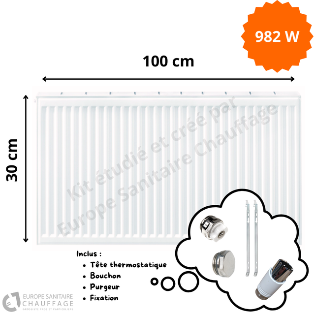 Radiateur Acier H.30 x L.100 cm Stelrad 982W T22