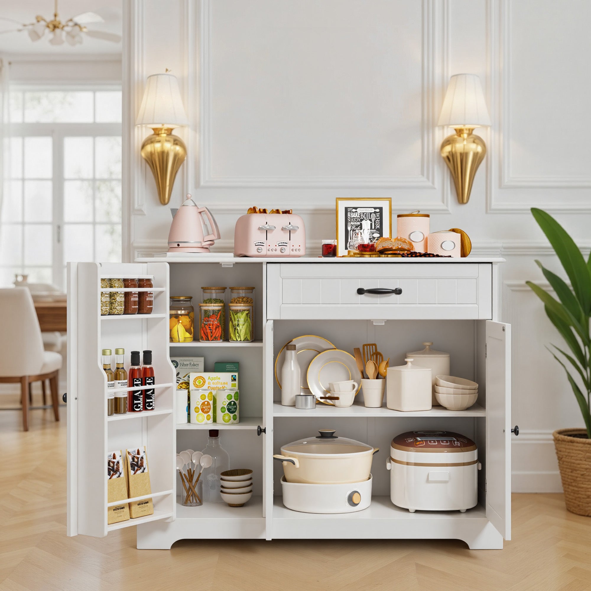 Buffet de Cuisine 3 Portes 1 Tiroir 105 x 40 x 84.5 cm Blanc Bealife - 6