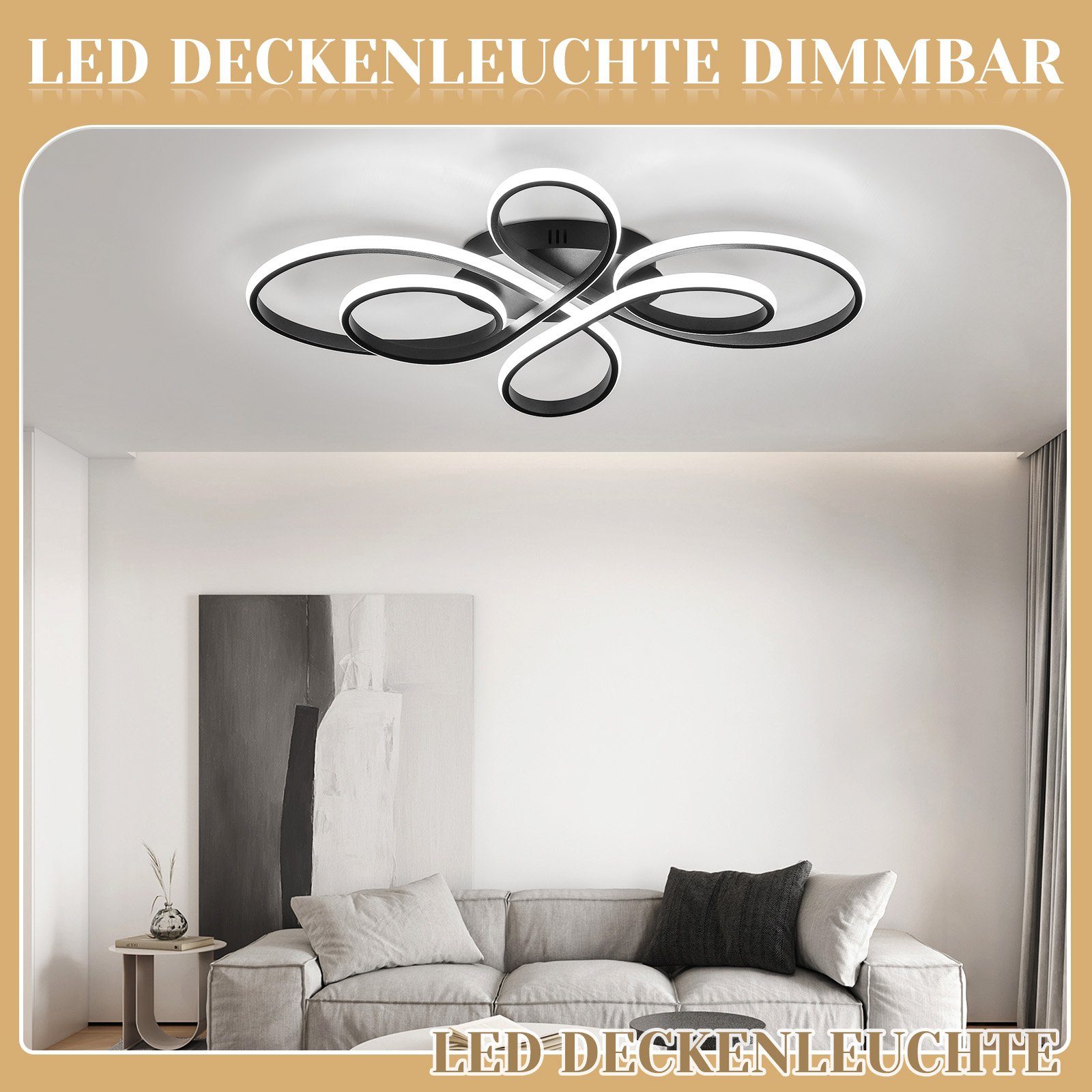 NETTLIFE Plafonnier LED Dimmable Grand 100cm Salon 90W Moderne Noir avec Télécommande - 9