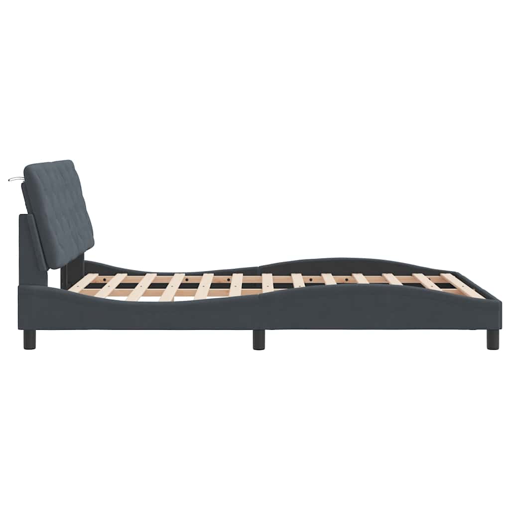 Cadre de lit sans matelas gris foncé 140 x 200 cm velours - 6