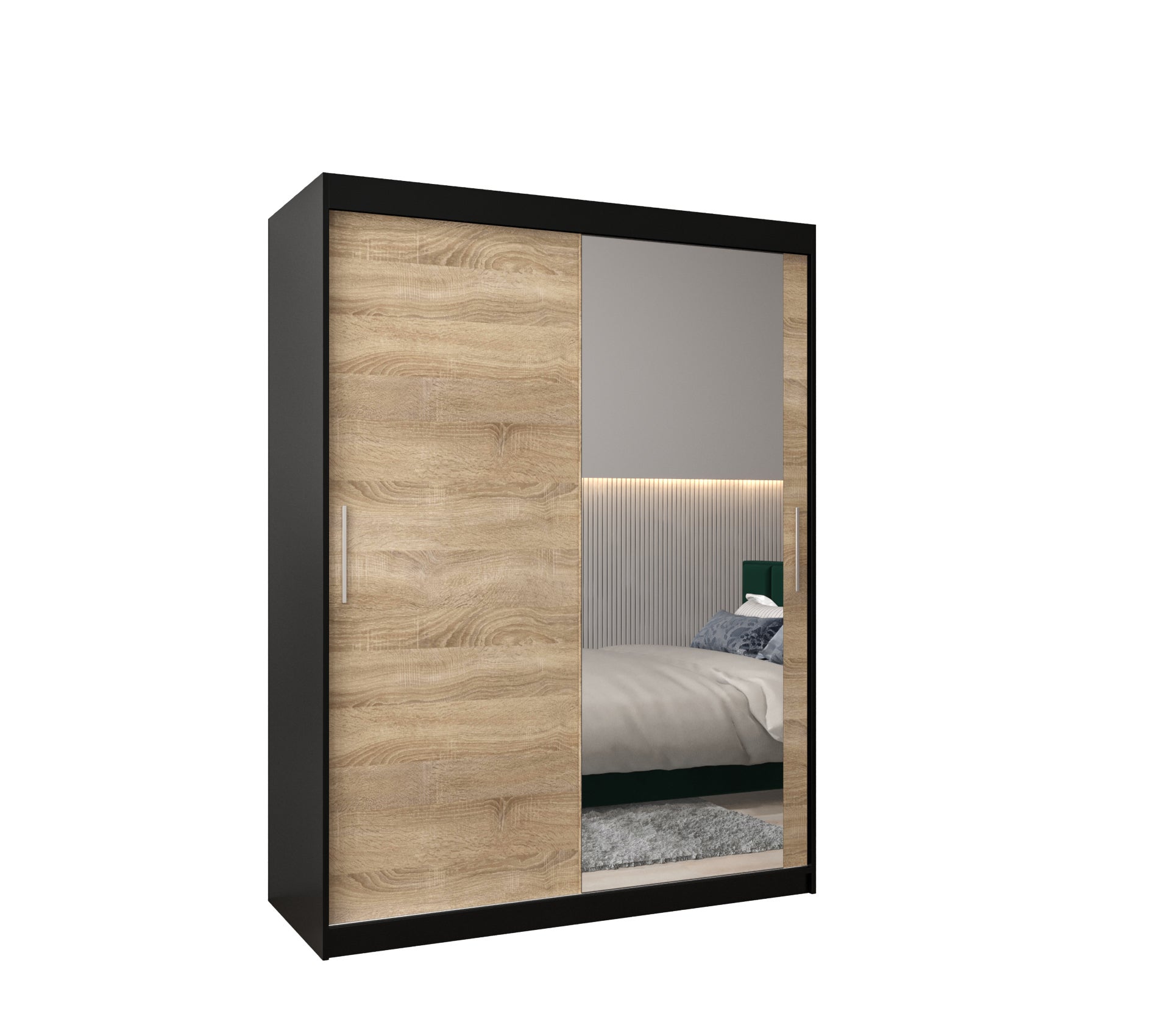 Szafa przesuwna garderoba TOKYO 2 150 x 62 x 200 cm Czarny + Sonoma - Abiks Meble