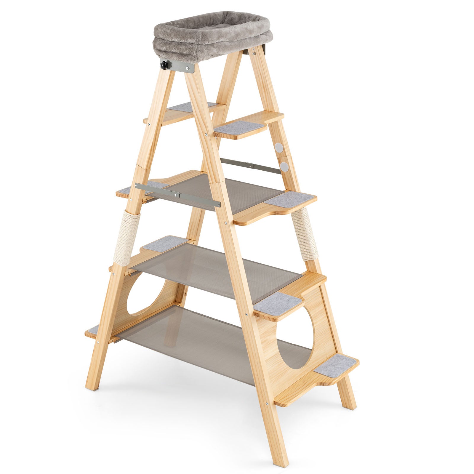 Arbre à Chat Pliable à 5 Niveaux, Arbre a Chat Bois de Pin, 8 Échelle — free download