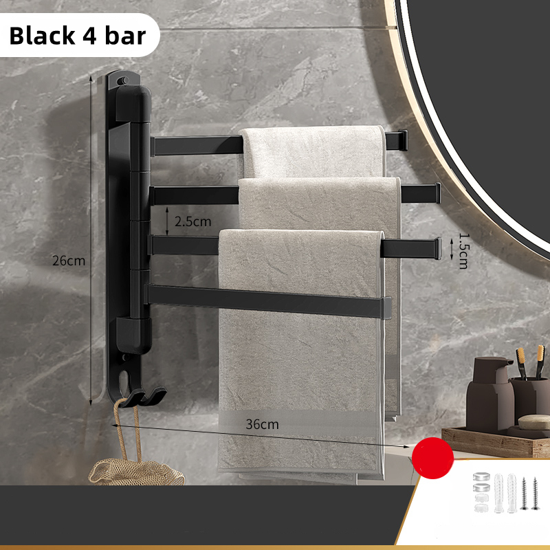 Porte-serviettes pivotant à 4 pôles, élégant et pratique pour salle de bain, barre à serviettes murale en acier inoxydable à 180 degrés - 3