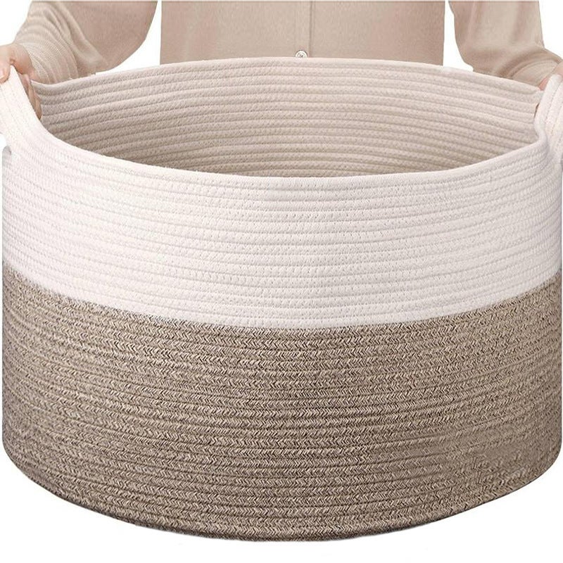 Cesta para ropa sucia de algodón con mosaico blanco y marrón, cesto para ropa sucia, 55 x 35 cm, hecha a mano, cesto para guardar juguetes de bebé