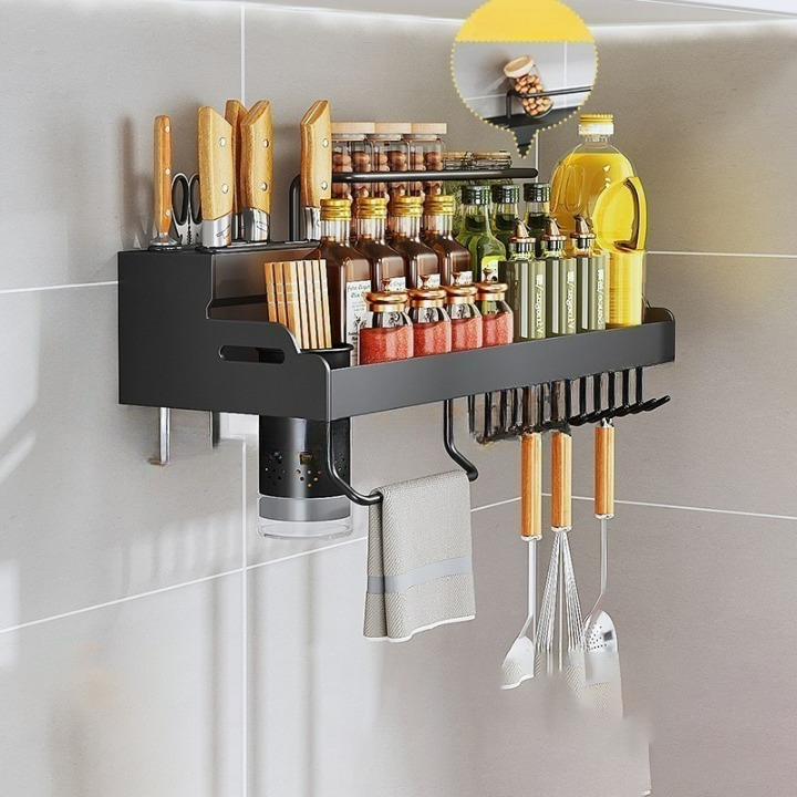 Wszechstronna kuchenna półka ścienna （40 cm - Pojedynczy uchwyt na kubek Uchwyt na nóż ścienny） Bezdryłowy uchwyt ścienny, stojak na przyprawy