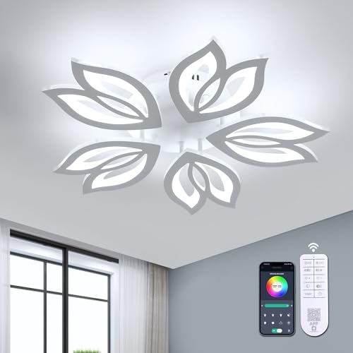 COMELY Lámpara de techo LED con diseño de pétalos, lámpara de techo acrílica de 37W, lámpara de techo LED para dormitorio y sala de estar,3000K-6500K