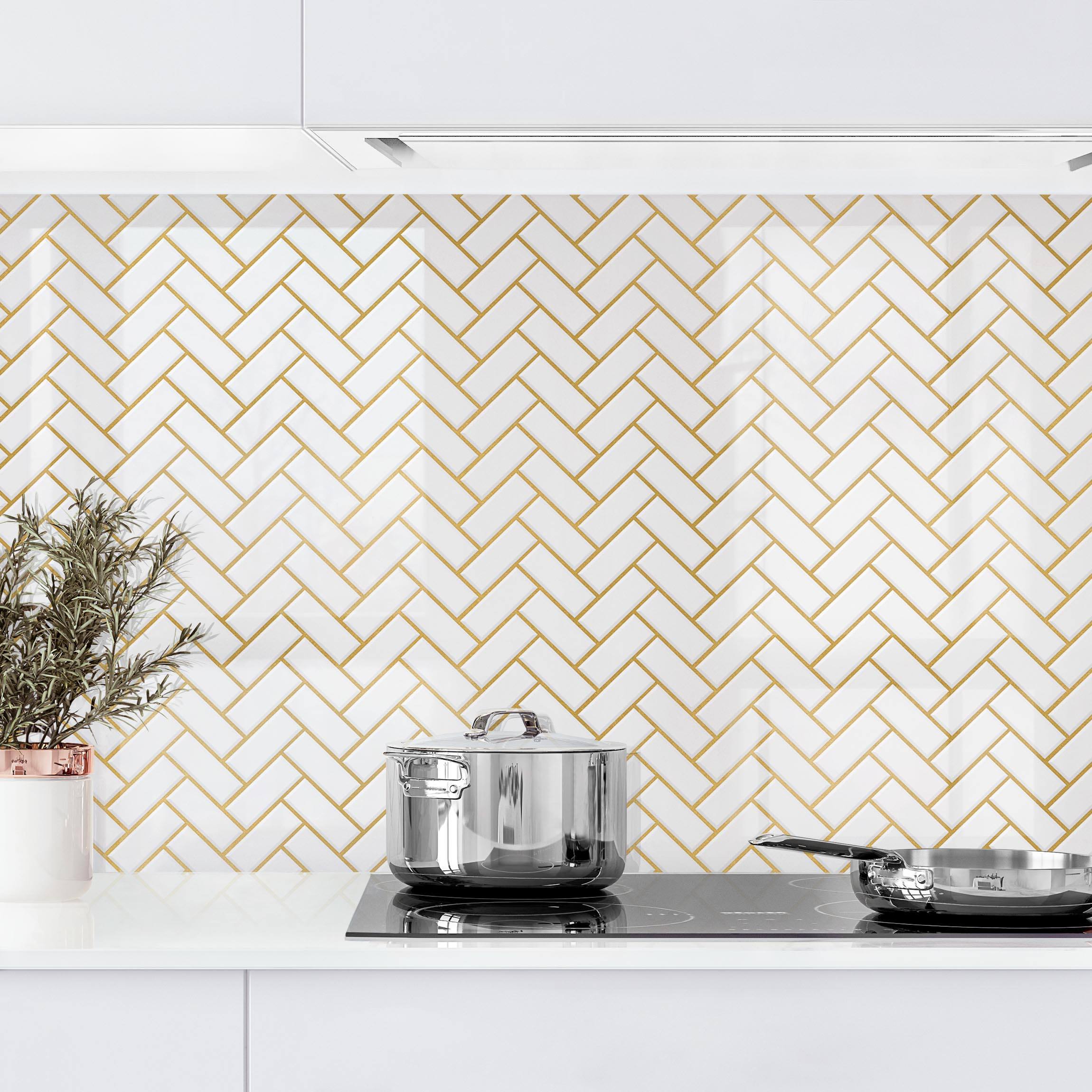 Salpicadero cocina adhesivo - fish bone tiles - whitish gold 50 x 60 cm