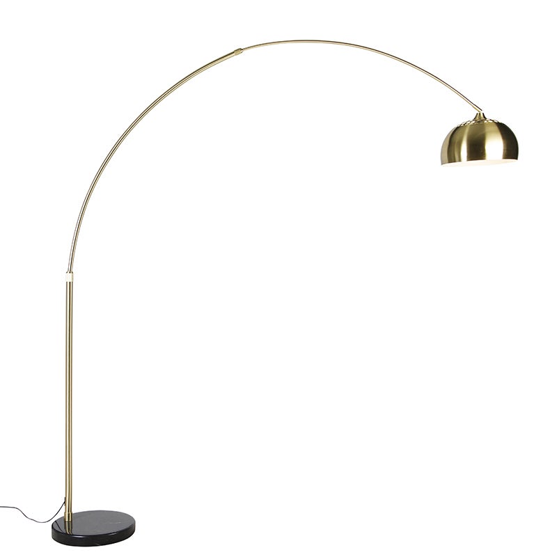 Lampa stojąca mosiądz z czarnym marmurowym podstawą z mosiężnym kloszem - XXL