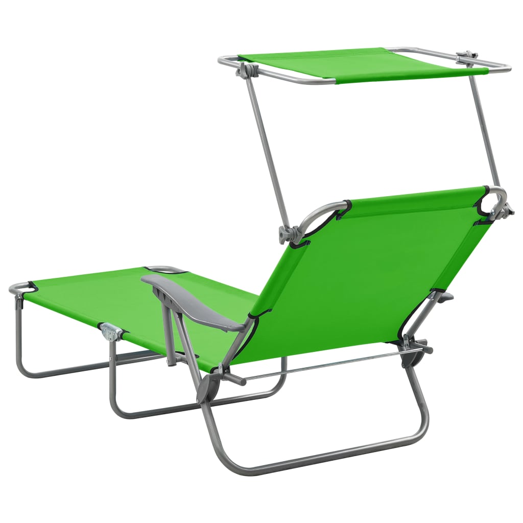 Chaise longue avec auvent Acier Vert - 4