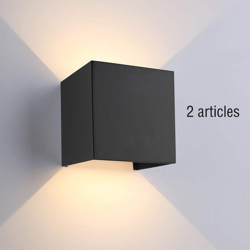 2 sztuki czarnych lamp ściennych LED 12 W, ciepłe światło, regulowany kąt, wodoodporne lampy ścienne, odpowiednie do sypialni, salonu, korytarza