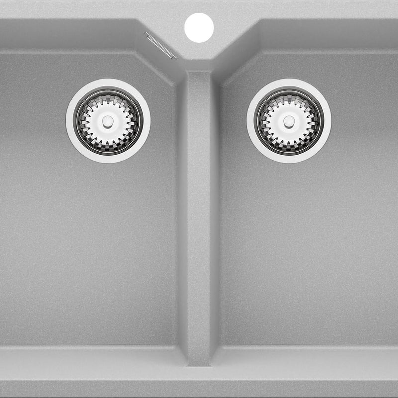 Zlewozmywak Szary 78x50cm, Zlew Kuchenny 2 Komorowy + Syfon, Nablatowy do szafki od 80cm - Madryt Twin PRIMAGRAN