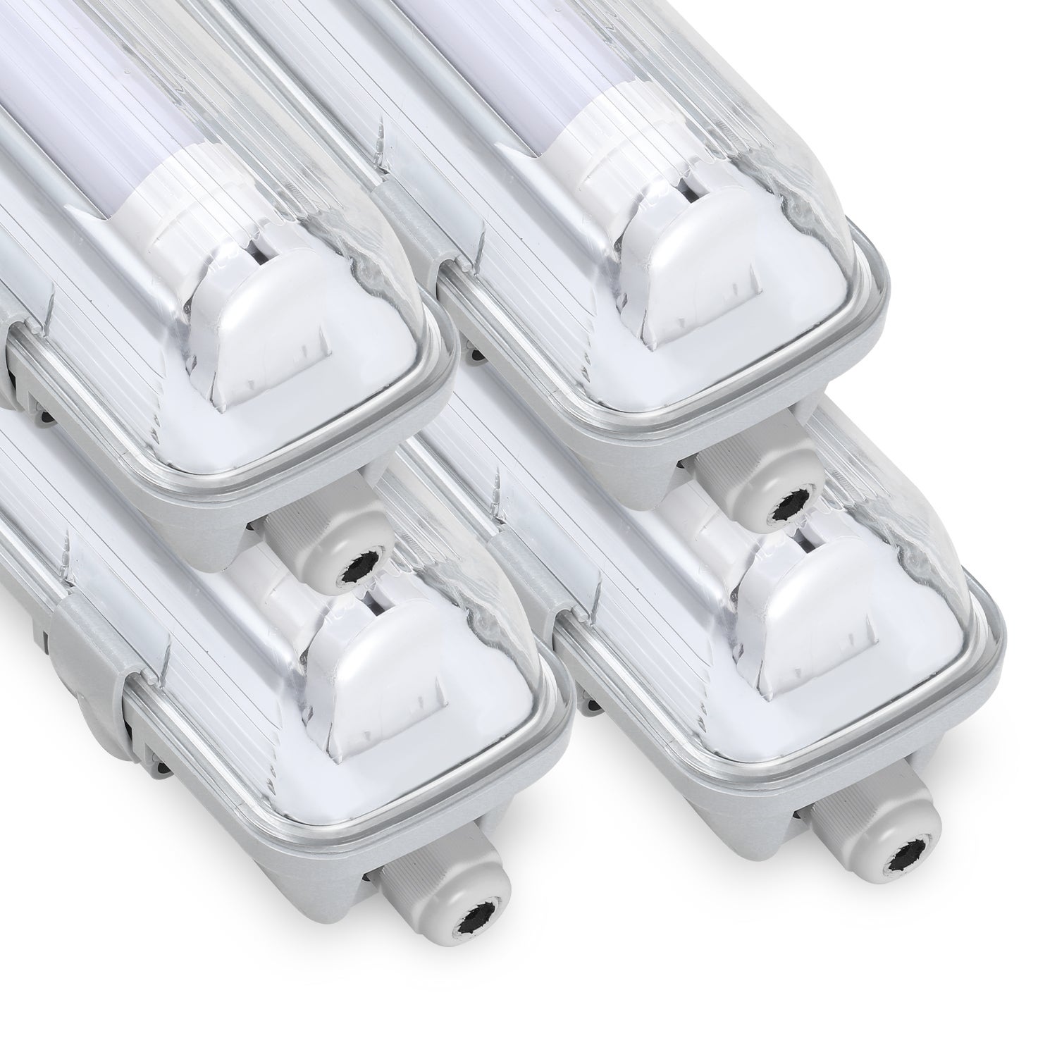 Zestaw 4 lamp LED do pomieszczeń mokrych, oświetlenie garażu, białe, 150 cm, 1 świetlówka T8 24 W, zimna biel 6500 K, IP65