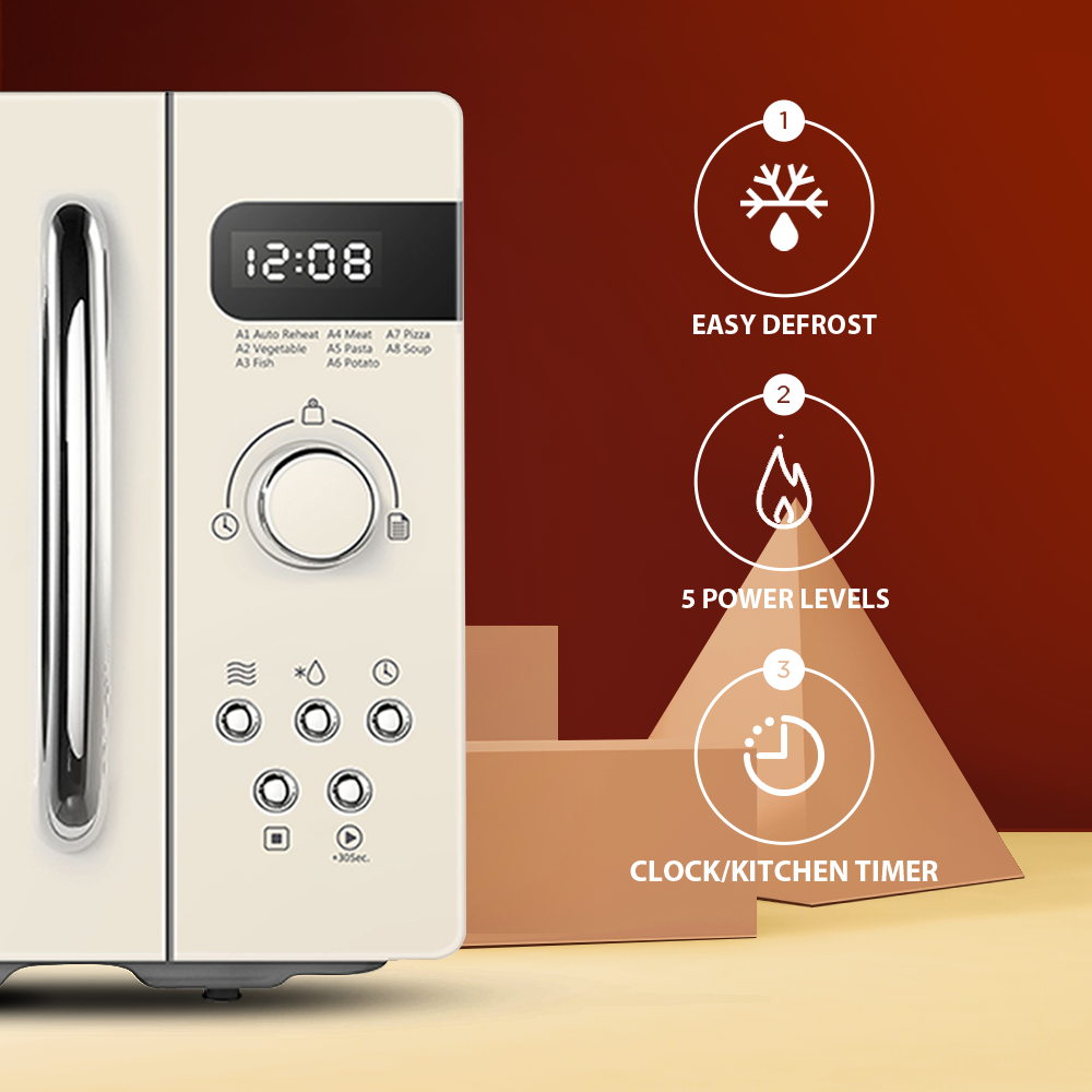 Micro-ondes rétro de 20L - COMFEE CMSRO 20 di cr - 800W - Beige - 10