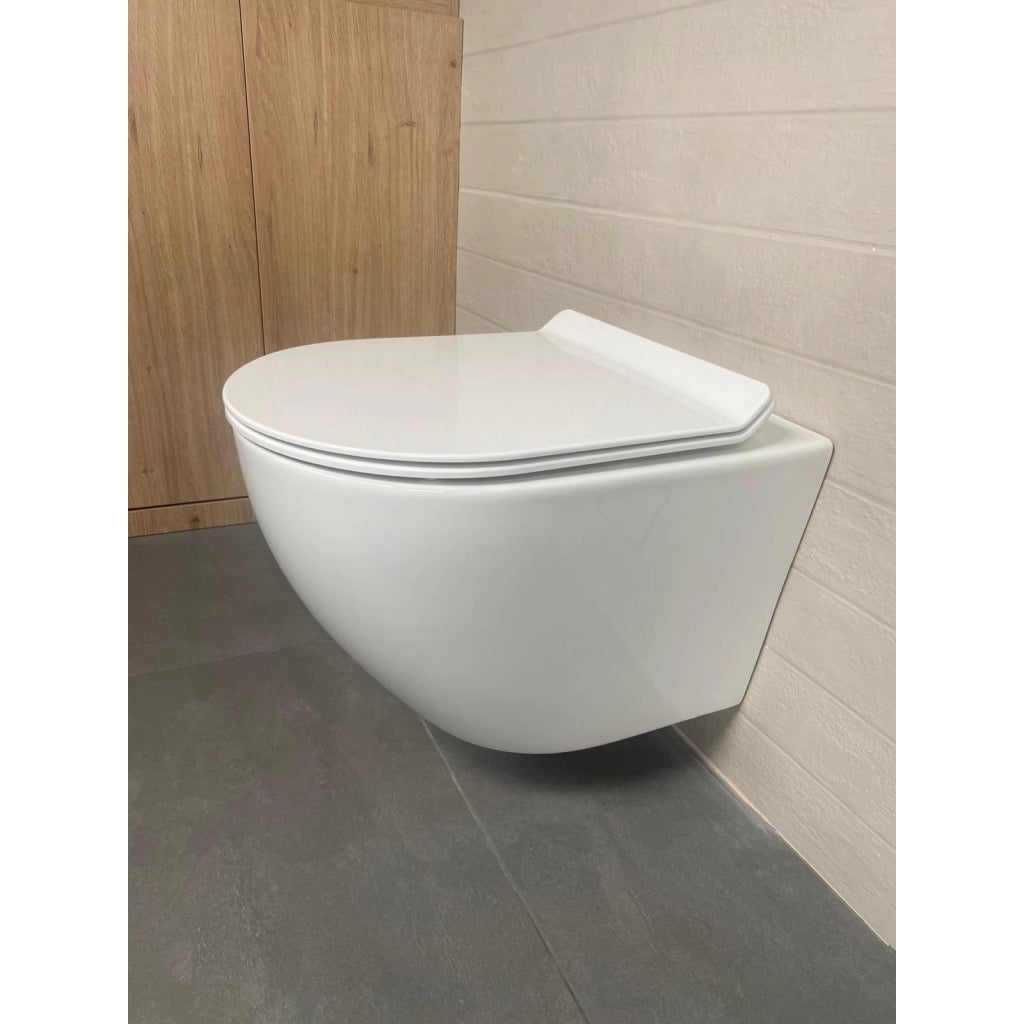 Bâti-support GEBERIT Duofix pack réservoir encastrable et plaque DELTA 01 Blanc Brillant avec WC suspendu ROUND SMART Blanc abattant fin par KP - 3