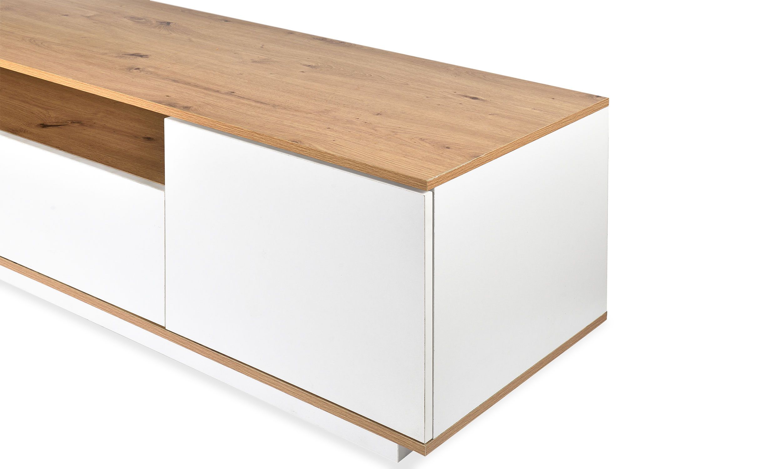 Meuble TV au design linéaire Iliade L180cm Bois clair et Blanc - 4