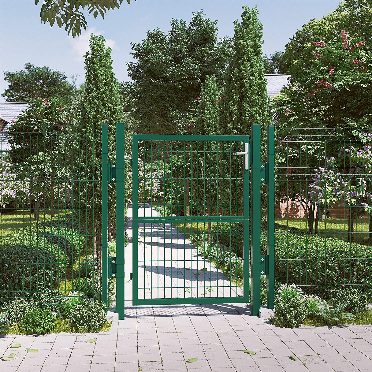 Songmics portail de jardin en acier galvanisé robuste et durable avec serrure et clé vert 170 x 106 cm - 2