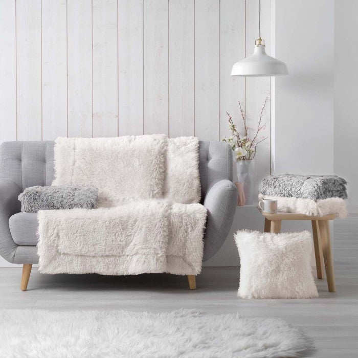 Plaid douceur à poils longs - Blanc - 125 x 150 cm - Polyester - 3