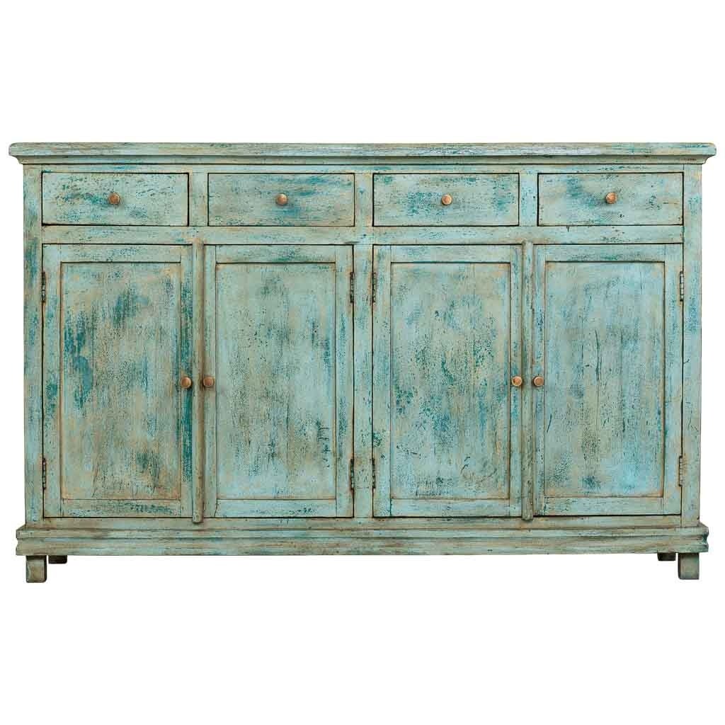 Credenza in legno fatta a mano color turchese 160x40x100h cm - 2